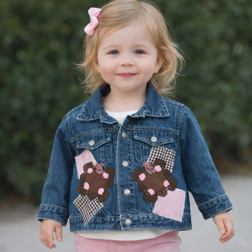 OSHKOSH jillybean Bebe baby girl blue denim patchwork jacket size 18 months